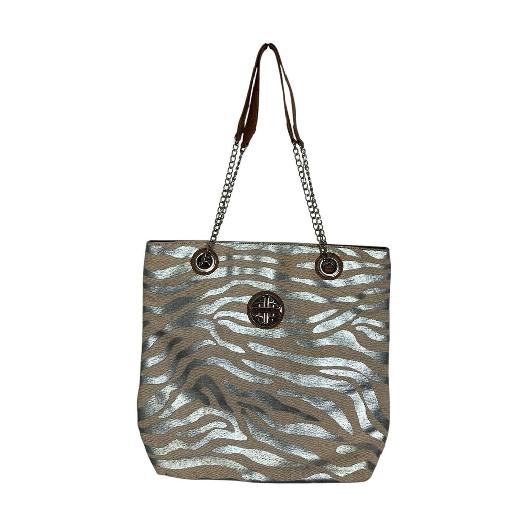 Kate‎ Landry Silver Zebra Print Tote Bag Chain Strap Shoulder Bag